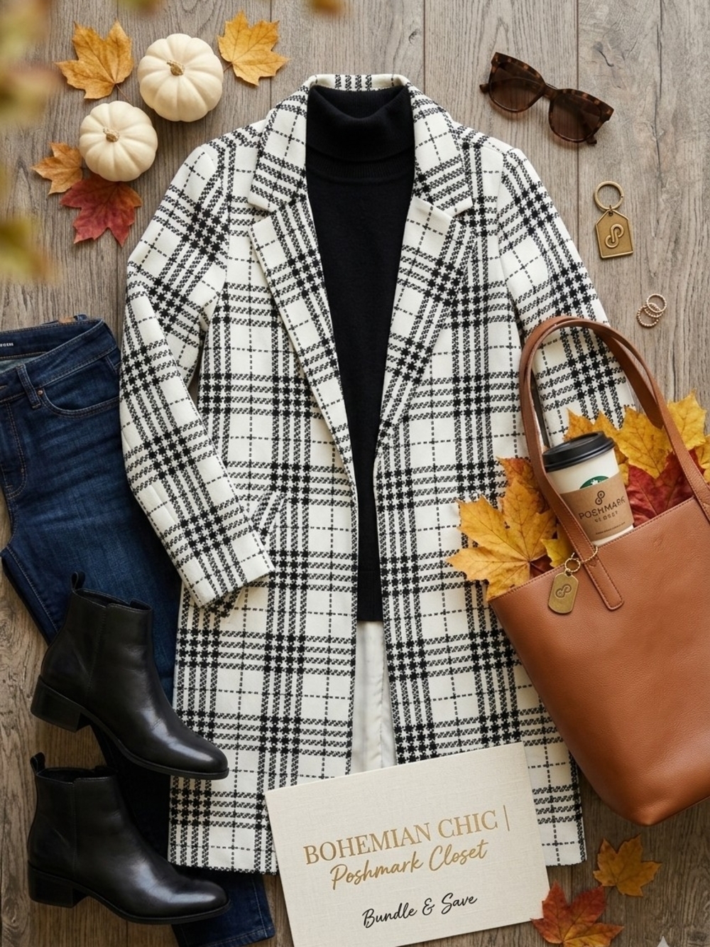 MELLODAY Black White Plaid Open Front Longline Jacket Coat - Picture 15 of 16
